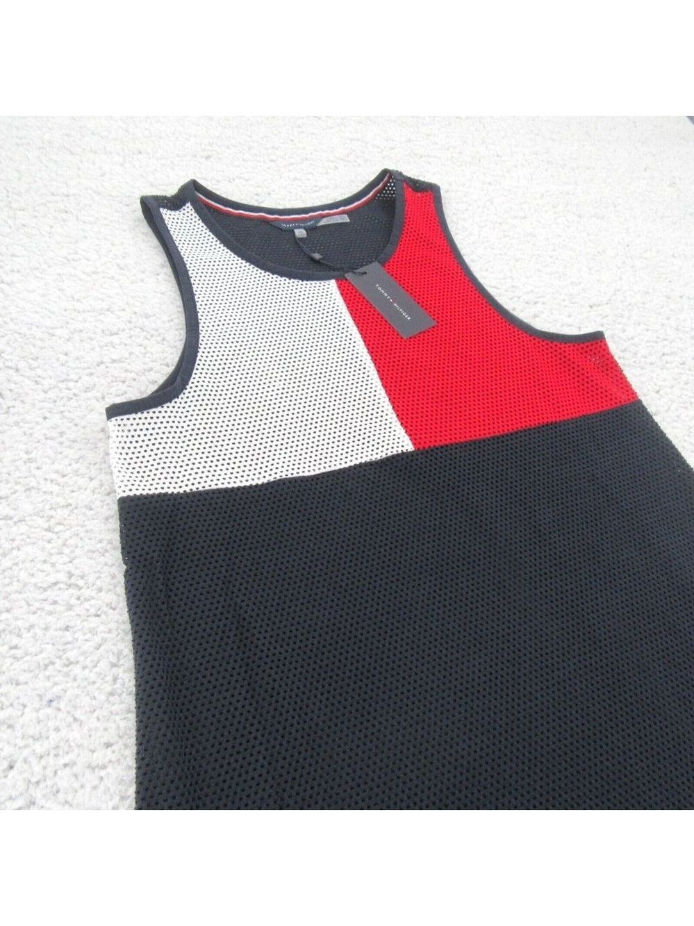 Tommy Hilfiger Swim Dress Cover-Up Mesh Navy Blue Red White Size S/M NEW $78 - Picture 5 of 13